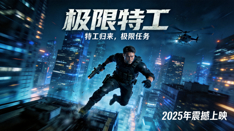 动作电影《极限特工》海报 - 特工在城市高楼间执行任务