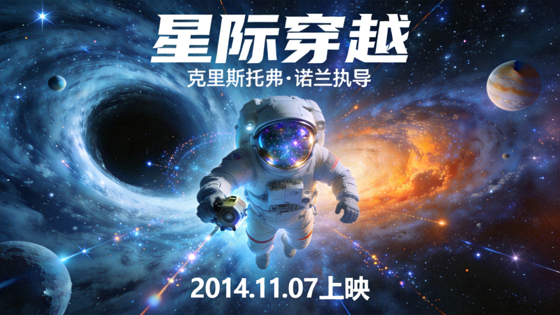 科幻大片《星际穿越》海报 - 宇航员在浩瀚星海中探索