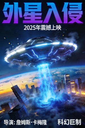 科幻剧《外星入侵》海报 - 外星飞船降临地球的场景